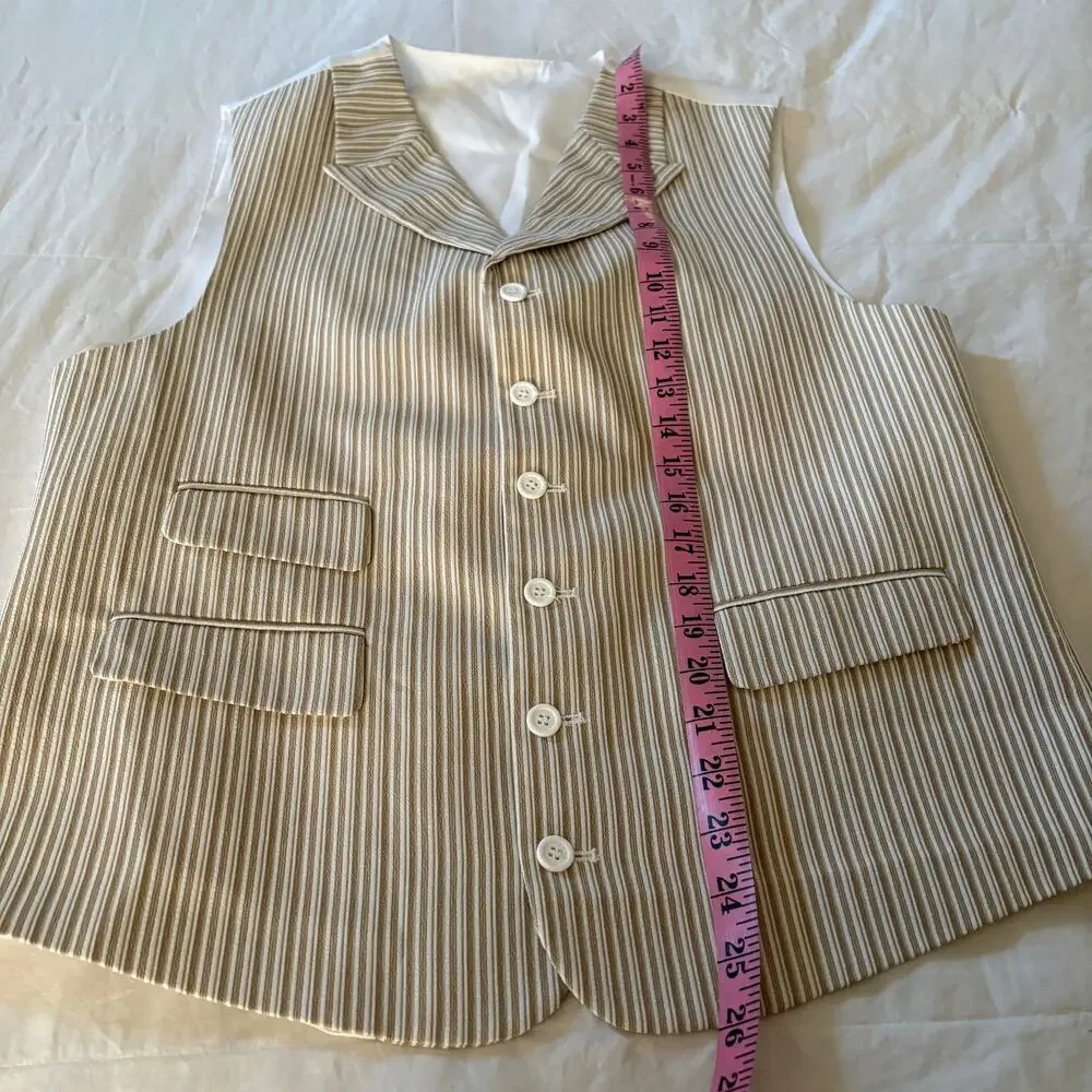 FORMAL SUIT VEST Unisex Adjustable Suave Pinstripes Cream/Tan Sz40R Androgynous